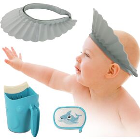 LuQiBabe Baby Shower Cap with Rinse Cup and Bath Sponge - All-in-One Bathing Essentials for Gentle and Fun Baby Baths - White Shower Cap & Geen Rinse Cup & Turtle Bath Sponge in Kuwait