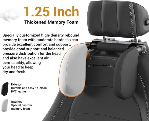 وسادة مسند رأس السيارة WAPEXNOS، مسند رأس سميك من إسفنج الذاكرة، وسادة دعم الرقبة، قابلة للتعديل 180 درجة، نوم السيارة أثناء السفر، تمنع العمود الفقري التواء عنق الرحم، مناسبة للأطفال والكبار (أسود) in Kuwait