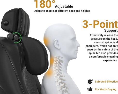 وسادة مسند رأس السيارة WAPEXNOS، مسند رأس سميك من إسفنج الذاكرة، وسادة دعم الرقبة، قابلة للتعديل 180 درجة، نوم السيارة أثناء السفر، تمنع العمود الفقري التواء عنق الرحم، مناسبة للأطفال والكبار (أسود) in Kuwait