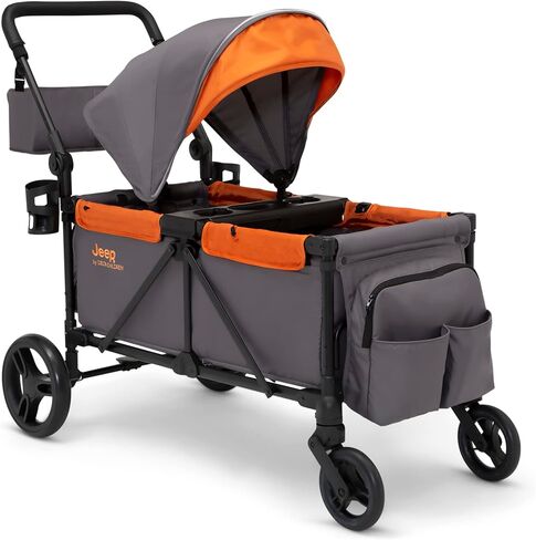 Jeep Sport All-Terrain Stroller Wagon by Delta Children - Includes Canopy, Parent Organizer, Adjustable Handlebar, Snack Tray & Cup Holders, Grey/Olive Green in Saudi Arabia