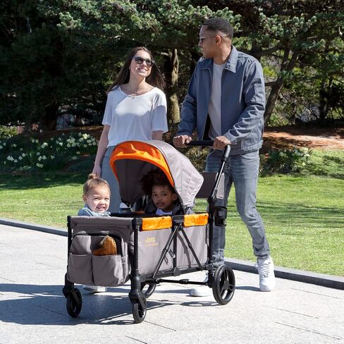 Jeep Sport All-Terrain Stroller Wagon by Delta Children - Includes Canopy, Parent Organizer, Adjustable Handlebar, Snack Tray & Cup Holders, Grey/Olive Green in Saudi Arabia