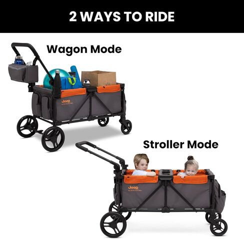 Jeep Sport All-Terrain Stroller Wagon by Delta Children - Includes Canopy, Parent Organizer, Adjustable Handlebar, Snack Tray & Cup Holders, Grey/Olive Green in Saudi Arabia