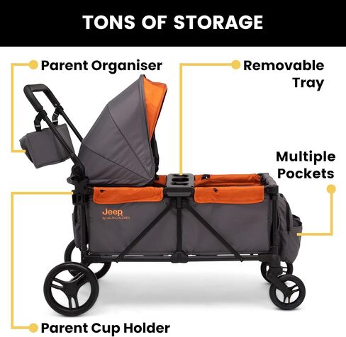 Jeep Sport All-Terrain Stroller Wagon by Delta Children - Includes Canopy, Parent Organizer, Adjustable Handlebar, Snack Tray & Cup Holders, Grey/Olive Green in Saudi Arabia
