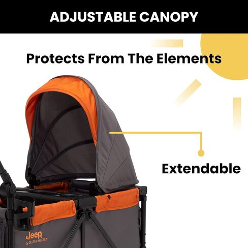 Jeep Sport All-Terrain Stroller Wagon by Delta Children - Includes Canopy, Parent Organizer, Adjustable Handlebar, Snack Tray & Cup Holders, Grey/Olive Green in Saudi Arabia