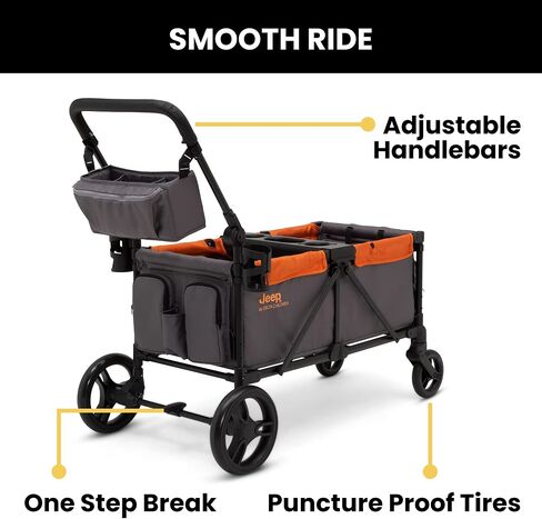 Jeep Sport All-Terrain Stroller Wagon by Delta Children - Includes Canopy, Parent Organizer, Adjustable Handlebar, Snack Tray & Cup Holders, Grey/Olive Green in Saudi Arabia