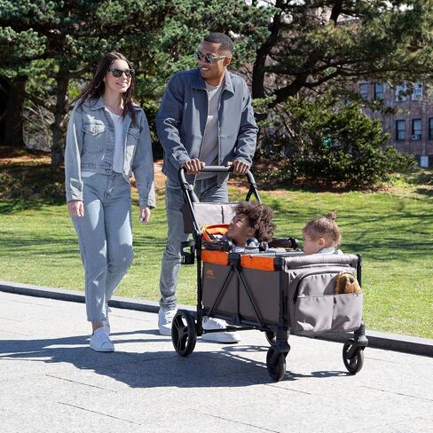 Jeep Sport All-Terrain Stroller Wagon by Delta Children - Includes Canopy, Parent Organizer, Adjustable Handlebar, Snack Tray & Cup Holders, Grey/Olive Green in Saudi Arabia