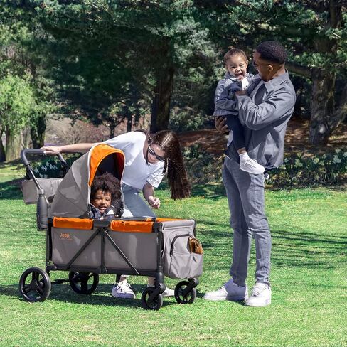 Jeep Sport All-Terrain Stroller Wagon by Delta Children - Includes Canopy, Parent Organizer, Adjustable Handlebar, Snack Tray & Cup Holders, Grey/Olive Green in Saudi Arabia