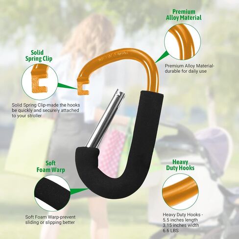 Yinpecly 3Pcs Stroller Hooks by Baby,5.51 inch Length Large Stroller Hooks for Mommy,Convenient Organizer Hook Bag Clips Pram Pushchair Grocery or Diaper Bags Holder, Yellow in Saudi Arabia