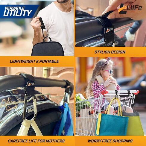 2 Pcs Black Baby Stroller Hooks for Hanging | Multipurpose Stroller Straps with Durable and Stylish Stroller Clips for Diaper Bags | The Perfect Mummy Hook for Pram, Wheelchair, Shopping and Pet Carts in Saudi Arabia