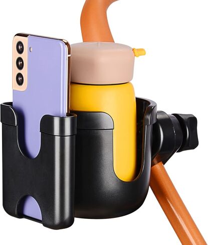 supregear Universal Cup and Phone Holder, 360 Degree Rotation 2-in-1 Parent Cup Holder Water Bottle Holder Phone Holder for Stroller Walker Bike, Black and Tool Free in Kuwait