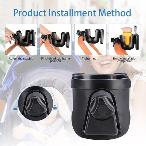 supregear Universal Cup and Phone Holder, 360 Degree Rotation 2-in-1 Parent Cup Holder Water Bottle Holder Phone Holder for Stroller Walker Bike, Black and Tool Free in Kuwait