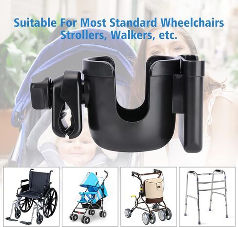 supregear Universal Cup and Phone Holder, 360 Degree Rotation 2-in-1 Parent Cup Holder Water Bottle Holder Phone Holder for Stroller Walker Bike, Black and Tool Free in Kuwait