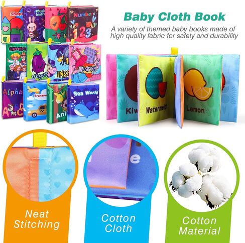 Toyk Baby Bath Books, Nontoxic Fabric Soft Baby Cloth Books (Pack of 8) | Early Education Giftable, Washable Baby Books for Toddler, Infants Crinkle Squeaky Shower Toy, Kids Bath Toys Birthday Gift in Saudi Arabia