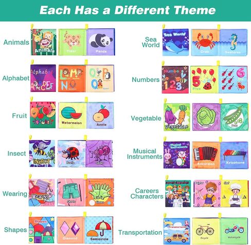 Toyk Baby Bath Books, Nontoxic Fabric Soft Baby Cloth Books (Pack of 8) | Early Education Giftable, Washable Baby Books for Toddler, Infants Crinkle Squeaky Shower Toy, Kids Bath Toys Birthday Gift in Saudi Arabia