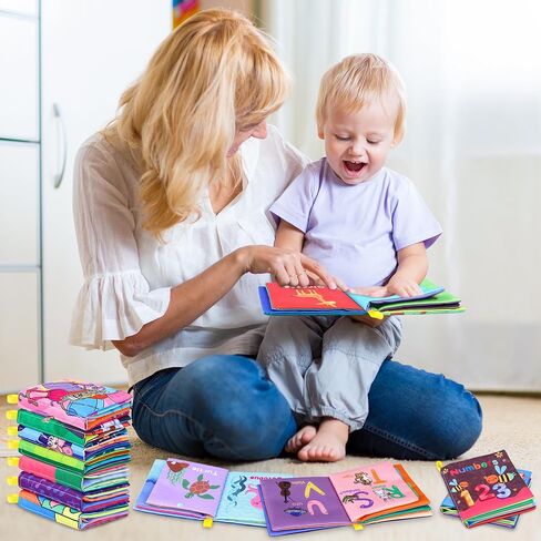 Toyk Baby Bath Books, Nontoxic Fabric Soft Baby Cloth Books (Pack of 8) | Early Education Giftable, Washable Baby Books for Toddler, Infants Crinkle Squeaky Shower Toy, Kids Bath Toys Birthday Gift in Saudi Arabia