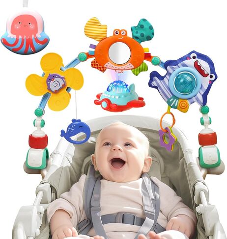 Musical Baby Stroller Arch Toys, Travel Car Seat Toys, Baby Play Arch Crib Accessory Toys, Mobile for Bassinet, Pram Activity Arch Bar Toys for Babies Infants in Kuwait