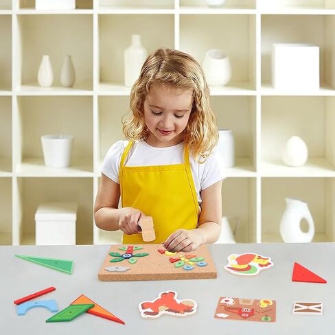 ستيفن تويز العاب محرك دقيق، لعبة المطرقة والاظافر للاطفال من سن 3 سنوات فما فوق، العاب الحنفية، لعبة مطرقة خشبية، احجية مكعبات خشبية بطابع المزرعة in Kuwait