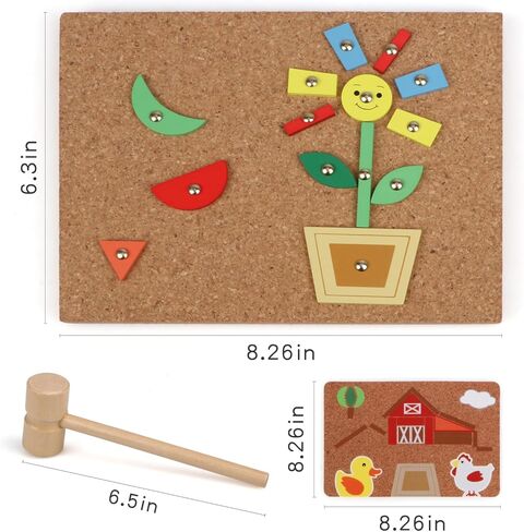 ستيفن تويز العاب محرك دقيق، لعبة المطرقة والاظافر للاطفال من سن 3 سنوات فما فوق، العاب الحنفية، لعبة مطرقة خشبية، احجية مكعبات خشبية بطابع المزرعة in Kuwait