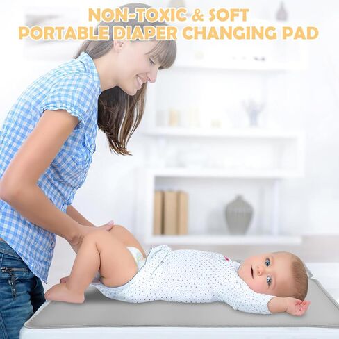 Athradies Portable Diaper Changing Pad, Baby Changing Pad for Newborn Girls & Boys, Foldable Changing Mat with Wipes Pocket, Travel Changing Station, Waterproof, Gift Baby Shower, with A Drool Cloth in Kuwait