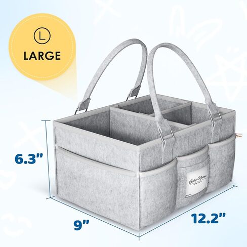 Kidtion Diaper Caddy Organizer for Baby Essentials, Newborn Essetials Must Haves, Baby Registry Search and Other Baby Stuff, Collapsible Baby Basket with Handle and a Photo Frame, Gray (L) in Kuwait
