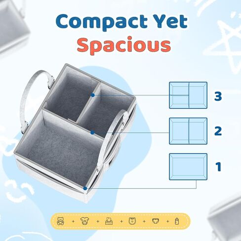 Kidtion Diaper Caddy Organizer for Baby Essentials, Newborn Essetials Must Haves, Baby Registry Search and Other Baby Stuff, Collapsible Baby Basket with Handle and a Photo Frame, Gray (L) in Kuwait