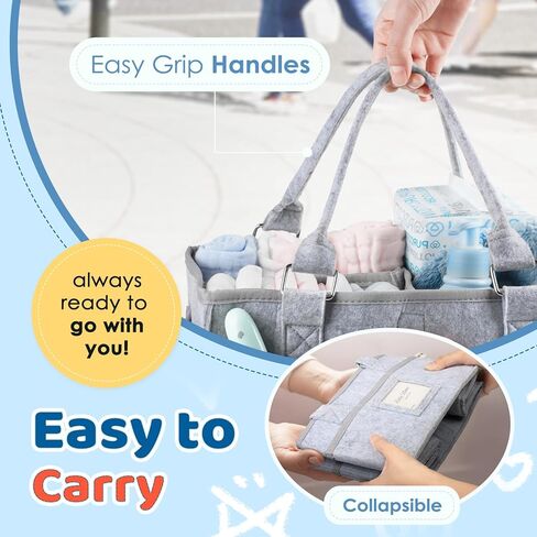 Kidtion Diaper Caddy Organizer for Baby Essentials, Newborn Essetials Must Haves, Baby Registry Search and Other Baby Stuff, Collapsible Baby Basket with Handle and a Photo Frame, Gray (L) in Kuwait