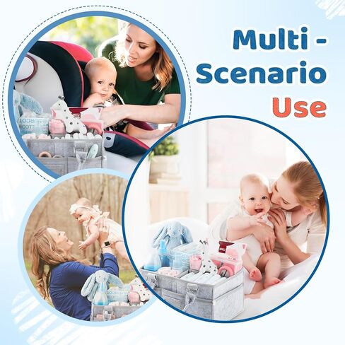 Kidtion Diaper Caddy Organizer for Baby Essentials, Newborn Essetials Must Haves, Baby Registry Search and Other Baby Stuff, Collapsible Baby Basket with Handle and a Photo Frame, Gray (L) in Kuwait