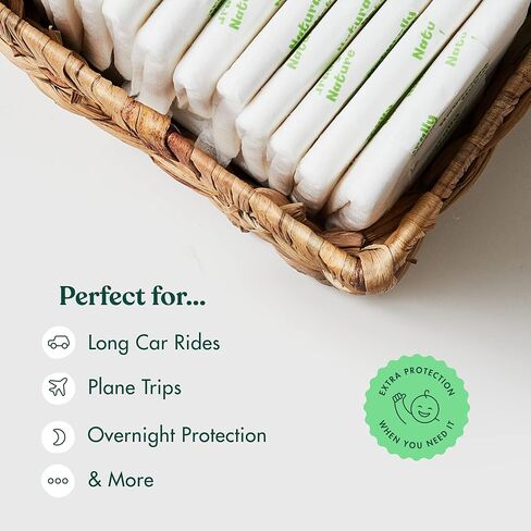 Naturally Nature Overnight Diaper Booster Pads, Stops Overnight Leaking, Diaper Liners for Toddler, Nighttime Diapers Size 5, Adhesive Pad for Girls, Boys, 32 ct. in Saudi Arabia