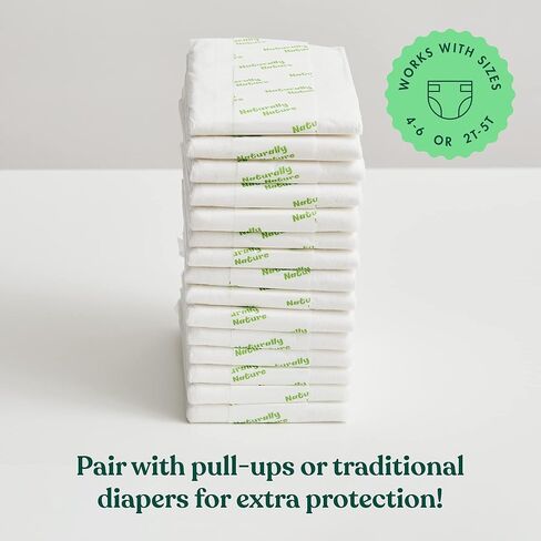 Naturally Nature Overnight Diaper Booster Pads, Stops Overnight Leaking, Diaper Liners for Toddler, Nighttime Diapers Size 5, Adhesive Pad for Girls, Boys, 32 ct. in Saudi Arabia