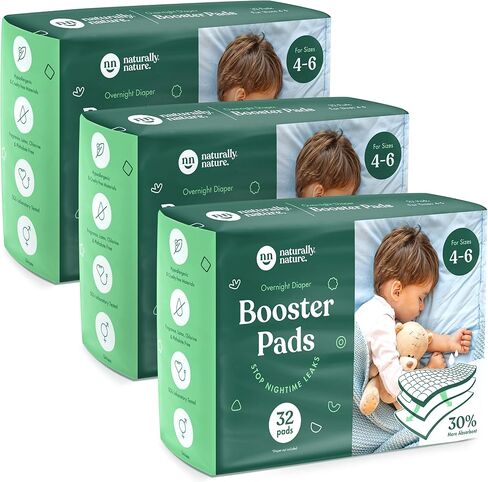 Naturally Nature Overnight Diaper Booster Pads, Stops Overnight Leaking, Diaper Liners for Toddler, Nighttime Diapers Size 5, Adhesive Pad for Girls, Boys, 32 ct. in Saudi Arabia