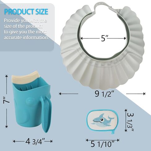 LuQiBabe Baby Shower Cap with Rinse Cup and Bath Sponge - All-in-One Bathing Essentials for Gentle and Fun Baby Baths - White Shower Cap & Geen Rinse Cup & Turtle Bath Sponge in Kuwait