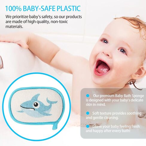 LuQiBabe Baby Shower Cap with Rinse Cup and Bath Sponge - All-in-One Bathing Essentials for Gentle and Fun Baby Baths - White Shower Cap & Geen Rinse Cup & Turtle Bath Sponge in Kuwait