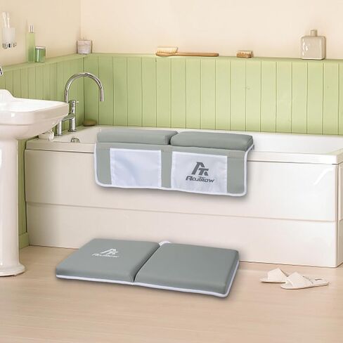 Aoutrow 2 PACK Comfortable Baby Bath Kneeler and Elbow Rest Pad, Foam Mat with Toy Organizer Pockets Bath Accessory Storage, Non-Slip Compact Foldable Baby Bath Set for Parents Baby and Toddler Bathin in Kuwait