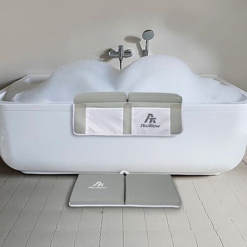 Aoutrow 2 PACK Comfortable Baby Bath Kneeler and Elbow Rest Pad, Foam Mat with Toy Organizer Pockets Bath Accessory Storage, Non-Slip Compact Foldable Baby Bath Set for Parents Baby and Toddler Bathin in Kuwait