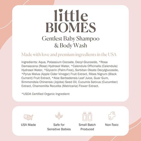 Little Biomes Gentlest Baby Shampoo and Body Wash 2-in-1, Made with Organic Calendula and Rose Water, Fragrance-Free, Hypoallergenic, Microbiome-Friendly Baby Wash (8 fl. oz.) in Saudi Arabia