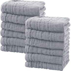 SWEET DOLPHIN 12 Pack Baby Muslin Washcloths - Soft Face Cloths for Newborn, Absorbent Bath Wash Cloths, Wipes, Burp Rag - Toddlers Essentials Stuff, Baby Registry as Shower -10"x10", Multicolor in Kuwait