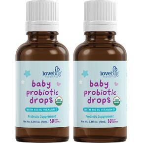LOVEBUG Baby Probiotic Drops - Organic Probiotics for Immune Support and Baby Constipation & Colic Relief - Tasteless & Sugar-Free Liquid Drops for Newborns, Babies & Infants (0-12 Months) - 10ml in Saudi Arabia