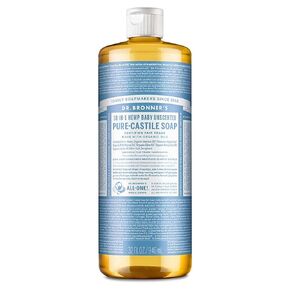 Dr. Bronner's - Pure-Castile Liquid Soap (Baby Unscented, 32 ounce, 2-Pack) - Made with Organic Oils, 18-in-1 Uses: Face, Hair, Laundry and Dishes, For Sensitive Skin and Babies, No Added Fragrance