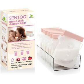 أكياس تخزين حليب الثدي 7 قطع من سينتو مع صندوق منظم للثلاجة، أساسيات الرضاعة الطبيعية قابلة لإعادة الاستخدام، أكياس تجميد حليب الثدي مزدوجة مانعة للتسرب، 11 أونصة/320 مل للرضاعة الطبيعية، أساسيات ما بعد الولادة in Kuwait