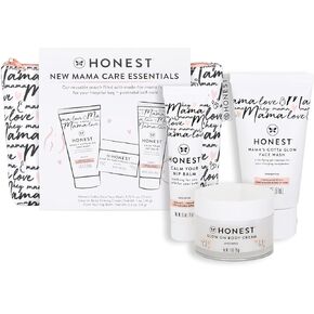 مجموعة هدايا أساسيات العناية ماما الجديدة من شركة The Honest | حقيبة المستشفى لا غنى عنها | بلسم Nip بحجم مناسب للسفر (0.5 أونصة)، كريم Glow On Body (1 أونصة)، غسول الوجه Gotta Glow (1.75 أونصة سائلة)، حقيبة قابلة لإعادة الاستخدام in Kuwait