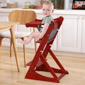 Fanbufan High Chair, Baby High Chair, Multifunctional Children Growing Chair, Convertible Wooden High Chair for Babies and Toddlers, Portable Wooden High Chair for Travel, Wood Folding Chair, Brown in Kuwait