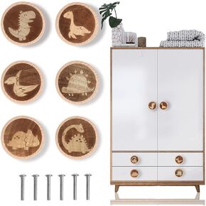 6 Pack Wooden Cartoon Animal Cabinet Knob 40MM/1.57" Kids Dresser Knobs Dresser Handle Drawer Knobs for Nursery