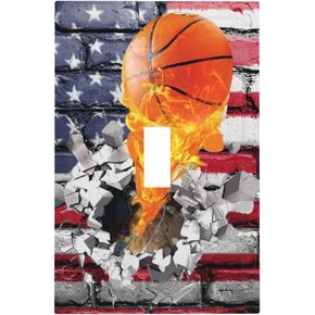 Basketball Sport American Flag 1 Gang Light Switch Plate Decorative Single Toggle Wall Plate Cover Electrical Switchplate Faceplate for Bathroom Bedroom Room Decorate 5" x 3 Jumbo Size