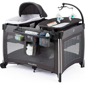 Pamo Babe 4 in 1 Baby Playards with Bassinet, Portable Crib with Toy Mobile | 4-in-1 multifunctional playard with detachable bassinet, Portable Crib with Toy Mobile toddler play and multiple daily needs in Saudi Arabia