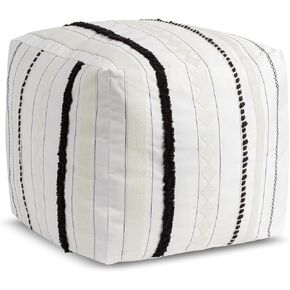 تصميمات Sweet Jojo أسود وأبيض بوهو رث شيك مخطط غطاء وسادة عثمانية محايد غير محشو أرضية مسند للقدمين مربع مكعب تخزين غرفة حضانة الطفل خطوط المزرعة البوهيمية الجنوبية الغربية in Kuwait