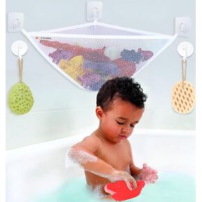 Mesh Bath Toy Holder - Kids Bath Toy Net for Tub, Bathtub Toy Holder Basket, Corner Bath Toy Storage Bin Hammock Organizer, Shower Caddy Hanging Bag - Baby Bathroom Toys Storage with Suction Cup Hooks