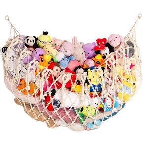 YKBU Stuffed Animal Net or Hammock Wall Hanging Net for Stuffed Animal Storage Macrame Toy Display Plush Toy Holder Soft Toy Organizer for Nursery Baby Bedroom Playroom-Cream in Saudi Arabia