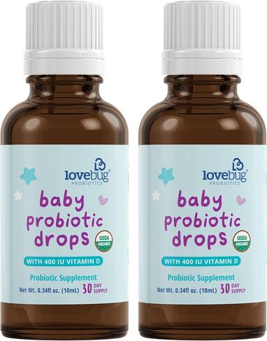 LOVEBUG Baby Probiotic Drops - Organic Probiotics for Immune Support and Baby Constipation & Colic Relief - Tasteless & Sugar-Free Liquid Drops for Newborns, Babies & Infants (0-12 Months) - 10ml in Saudi Arabia