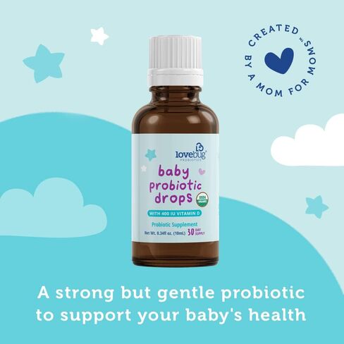 LOVEBUG Baby Probiotic Drops - Organic Probiotics for Immune Support and Baby Constipation & Colic Relief - Tasteless & Sugar-Free Liquid Drops for Newborns, Babies & Infants (0-12 Months) - 10ml in Saudi Arabia