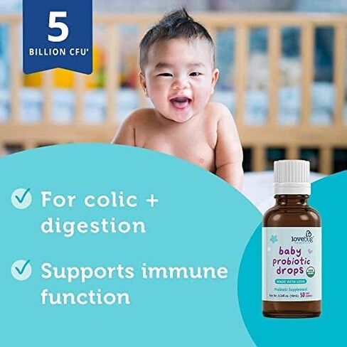 LOVEBUG Baby Probiotic Drops - Organic Probiotics for Immune Support and Baby Constipation & Colic Relief - Tasteless & Sugar-Free Liquid Drops for Newborns, Babies & Infants (0-12 Months) - 10ml in Saudi Arabia
